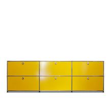 Charger l'image dans la galerie, USM Haller Sideboard mit Klappen - 227 x 74 cm, goldgelb RAL 1004