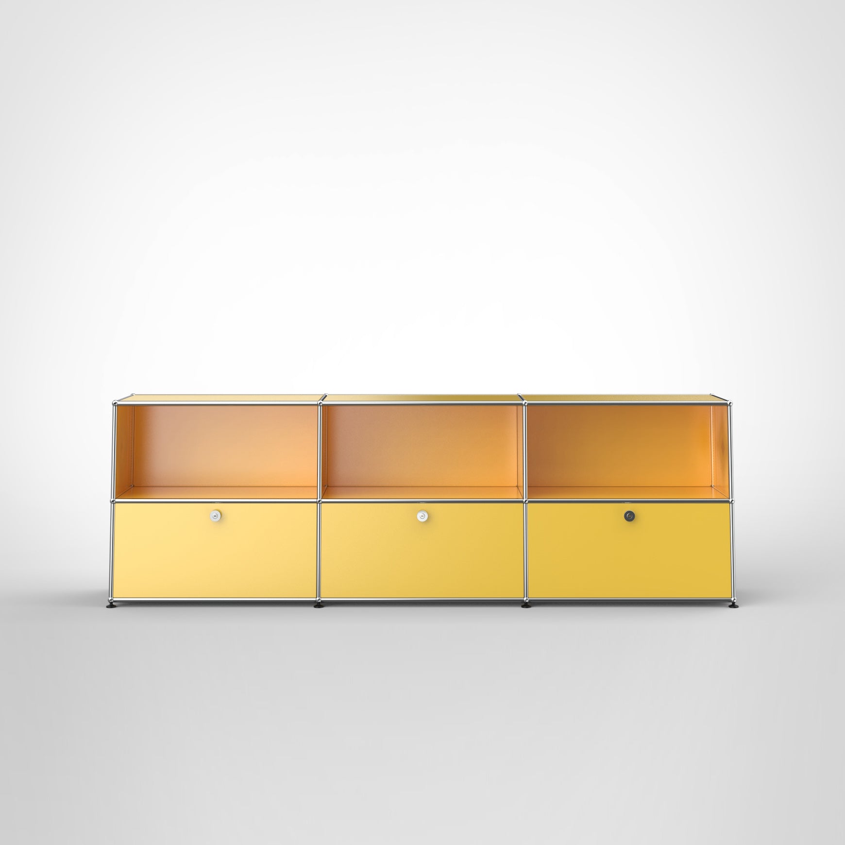 Konektra Sideboard Regal mit 3 Klappen unten, 3 Fächern oben - Gelb RAL 1004 Konektra Sideboard Regal mit 3 Klappen unten, 3 Fächern oben - Gelb RAL 1004