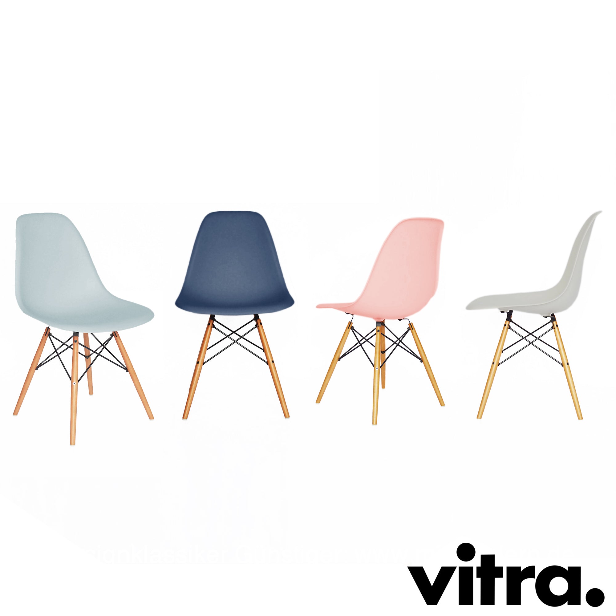 Vitra – Eames Plastic Side Chair DSW, maple base, yellowish other colors