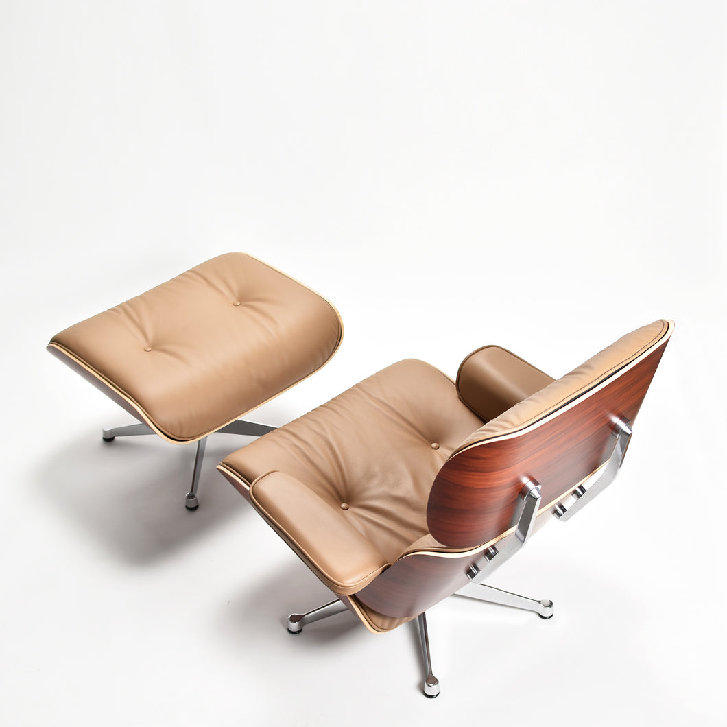 Vitra Lounge Chair & Ottoman XL (neue Maße) Palisander, Leder Caramel