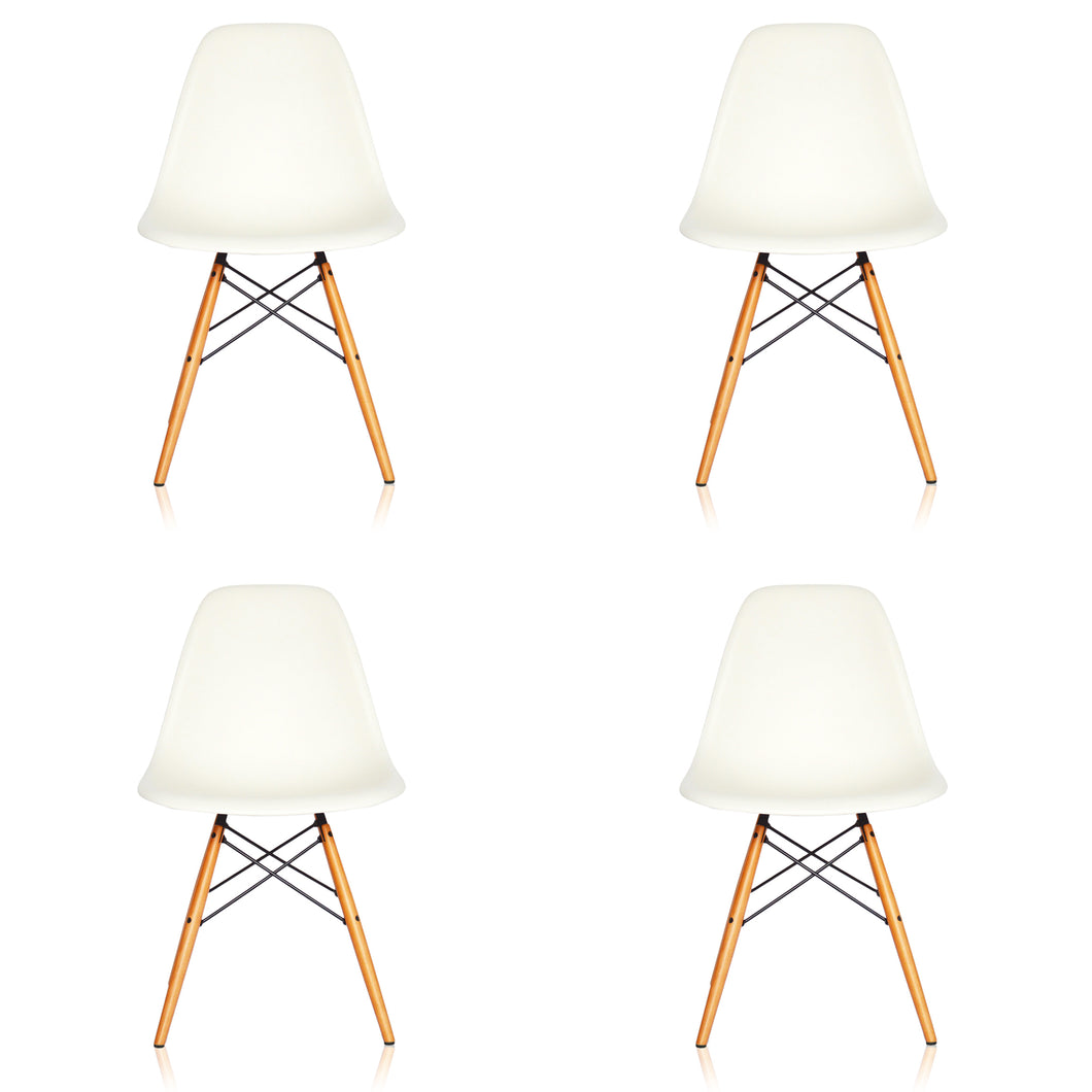 AKTION: 4er Set Vitra – Eames Plastic Side Chair DSW, Untergestell Ahorn, gelblich - Farben wählbar