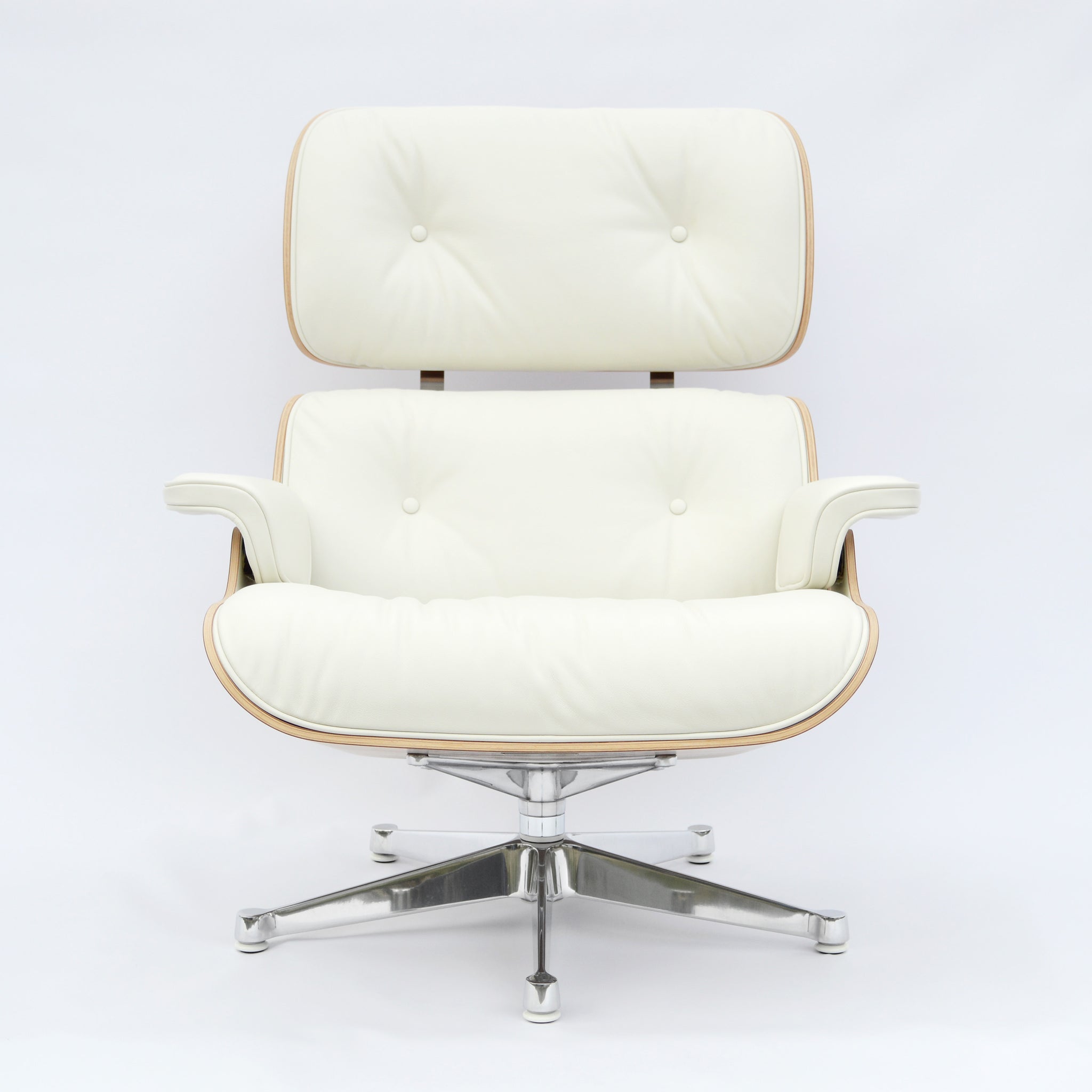 Vitra Eames Lounge Chair Ottoman poliert Nussbaum weiss pigmentiert Leder Premium F Snow Klassische MaBe