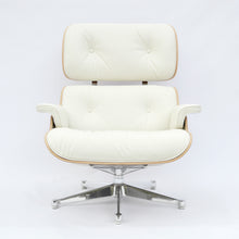 Charger l&#39;image dans la galerie, Vitra Lounge Chair &amp; Ottoman, poliert, Nussbaum weiss pigmentiert, Leder Premium F Snow (XL / Neue Maße)
