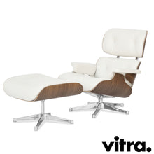 Load the image into the gallery viewer, Vitra - Eames Lounge Chair &amp; Ottoman, polished, white pigmented walnut, leather Premium Snow (XL / new dimensions)
