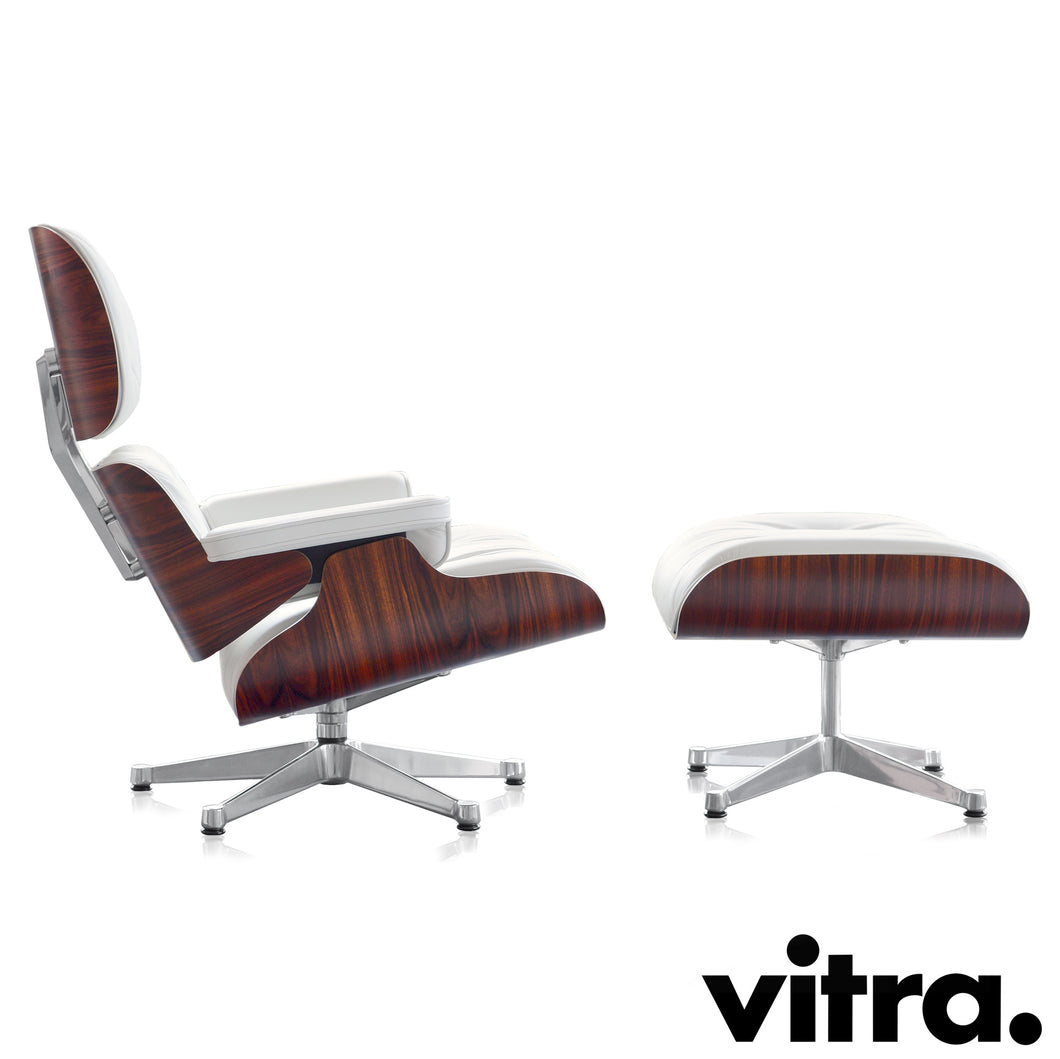 Vitra Eames Lounge Chair & Ottoman, poliert, Santos Palisander, Leder Premium F Snow (XL / Neue Maße)